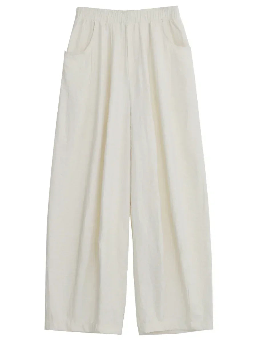 CHIC VEN Women White Pants Solid Casual Elastic Waist High Waisted Pleated Wide Leg Female Trousers  Fold Summer 2025 Clothing NestNook