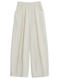 CHIC VEN Women White Pants Solid Casual Elastic Waist High Waisted Pleated Wide Leg Female Trousers  Fold Summer 2025 Clothing NestNook
