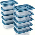 A Set of 6 Transparent Stackable Plastic Food Storage Containers with Blue Lids and Measurement Markings—Reusable, Dishwasher Sa NestNook