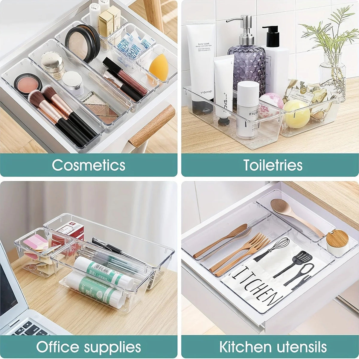 60/6/9/12Pack Drawer Organizers Clear Plastic Tub Containers for Bathroom Dressing Table Storage, Home Organization Makeup Kit NestNook