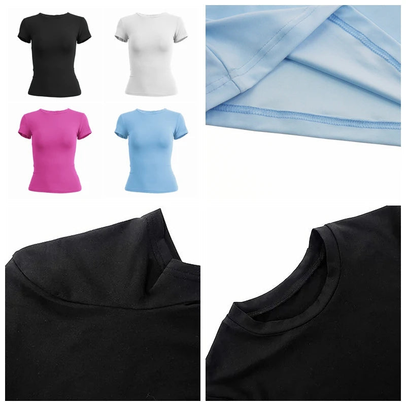 Woman Clothing Short Sleeve T-shirt Slim Fit Tops Female O-Neck Knitted Sheath Tee Shirt Street Wear Sex Sporty 2024 Y2K New2410 NestNook