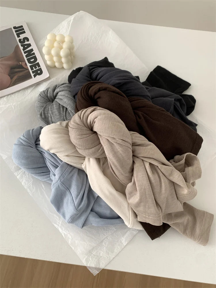 Silk Wool Splice Long Sleeve T-shirt Women Spring Summer Thin Soft Waxy Fit Solid Color Backing Top NestNook