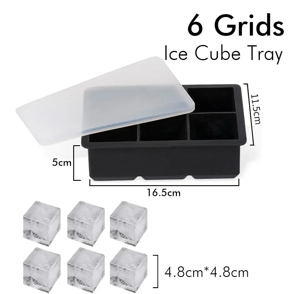 Ice Cube Tray Silicone Ice Ball Freezer Mold Square Ice Cube Maker with Lid 4/6/8 Grids for Whiskey Cocktail Coffee Accessories NestNook