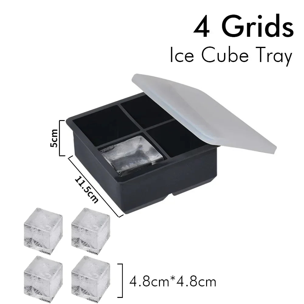 Ice Cube Tray Silicone Ice Ball Freezer Mold Square Ice Cube Maker with Lid 4/6/8 Grids for Whiskey Cocktail Coffee Accessories NestNook