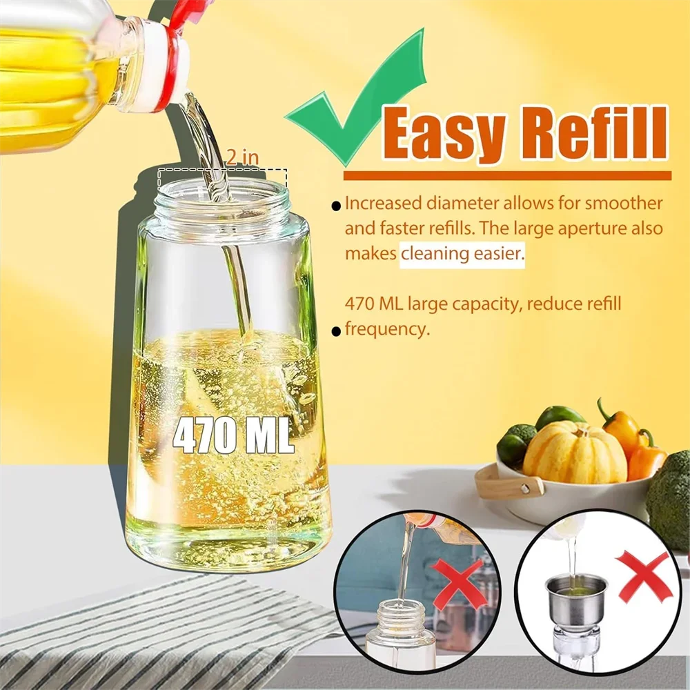 Olive Oil Dispenser, 15.8oz/470ml, 2in1 Oil Sprayer & Pourer for Salads, Frying, Grilling, Ideal for Kitchen, Glass Sprayer Bott NestNook