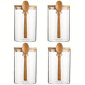 1/2/3/4pcs Airtight Glass Jars with Bamboo Lids and Spoons 18oz Transparent Glass Bulk Food Storage Jar for Spices, Beans, Tea NestNook