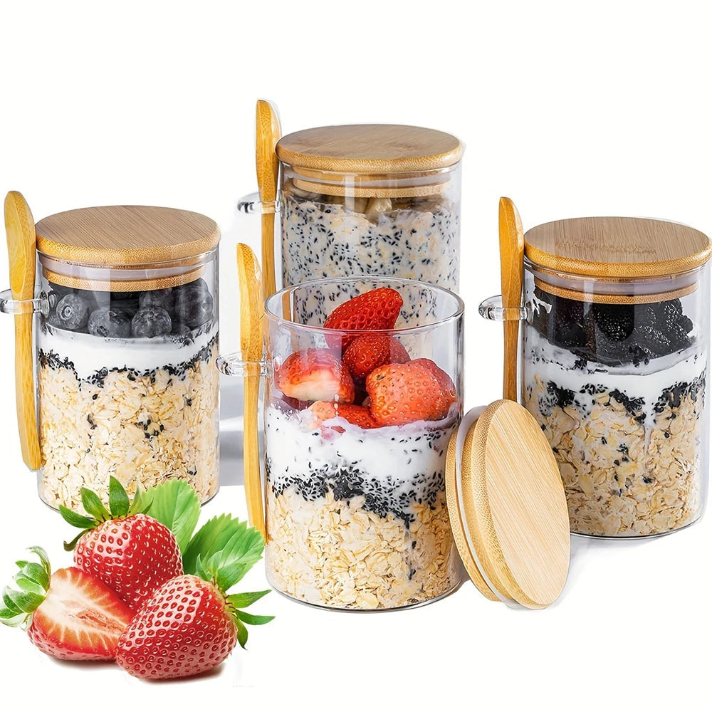 1/2/3/4pcs Airtight Glass Jars with Bamboo Lids and Spoons 18oz Transparent Glass Bulk Food Storage Jar for Spices, Beans, Tea NestNook