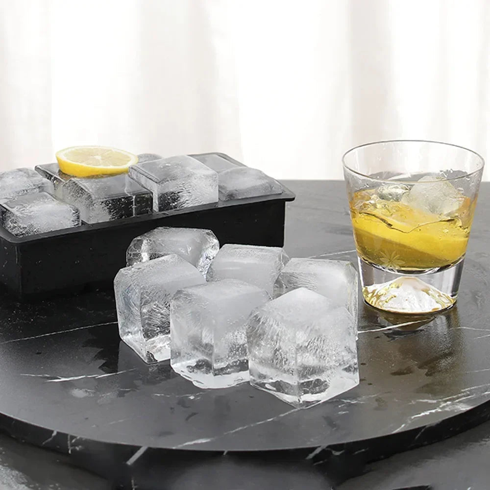 Ice Cube Tray Silicone Ice Ball Freezer Mold Square Ice Cube Maker with Lid 4/6/8 Grids for Whiskey Cocktail Coffee Accessories NestNook