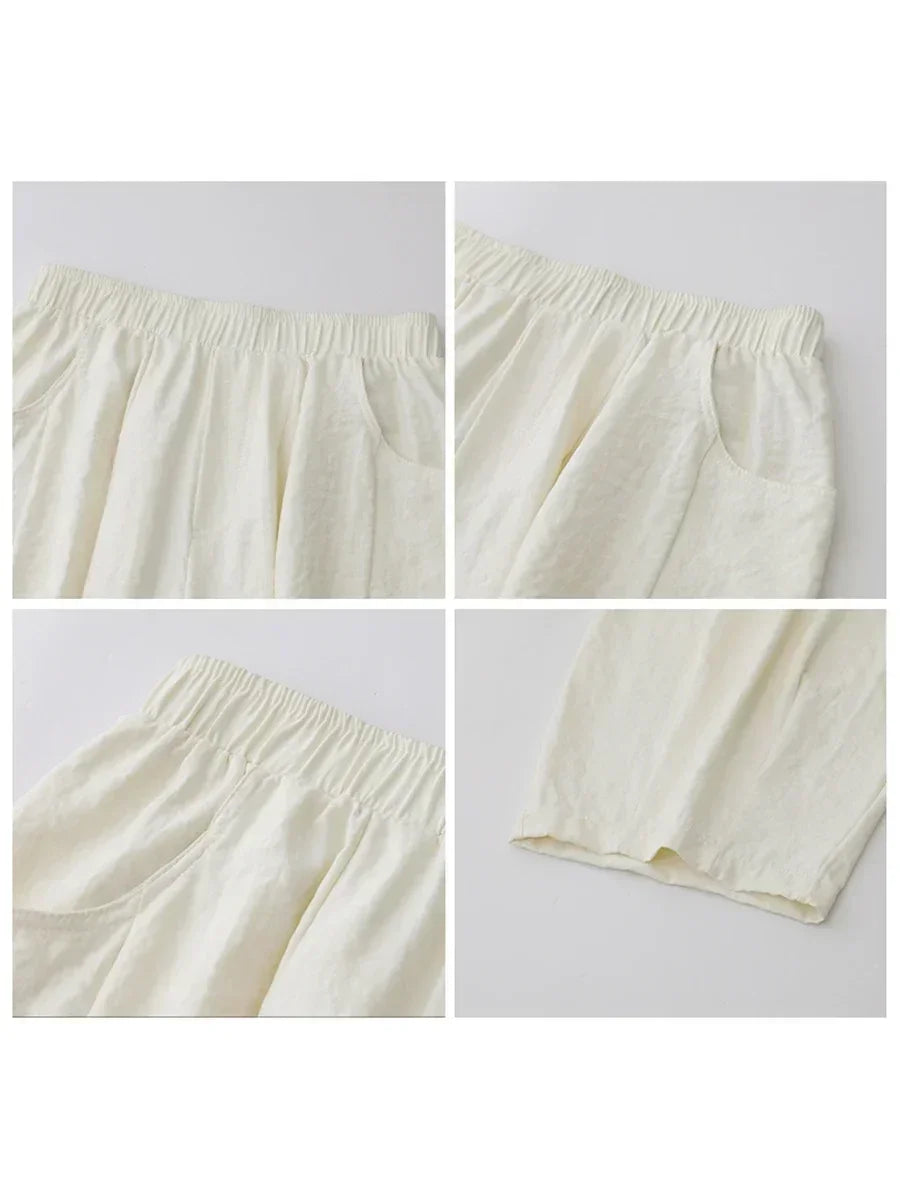 CHIC VEN Women White Pants Solid Casual Elastic Waist High Waisted Pleated Wide Leg Female Trousers  Fold Summer 2025 Clothing NestNook