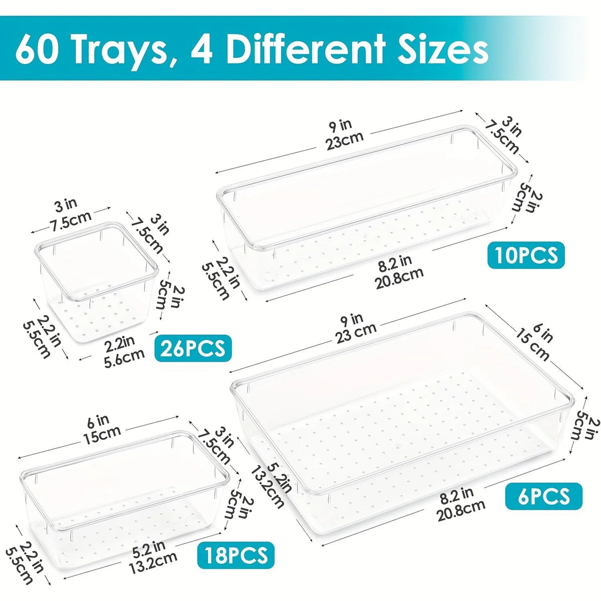 60/6/9/12Pack Drawer Organizers Clear Plastic Tub Containers for Bathroom Dressing Table Storage, Home Organization Makeup Kit NestNook