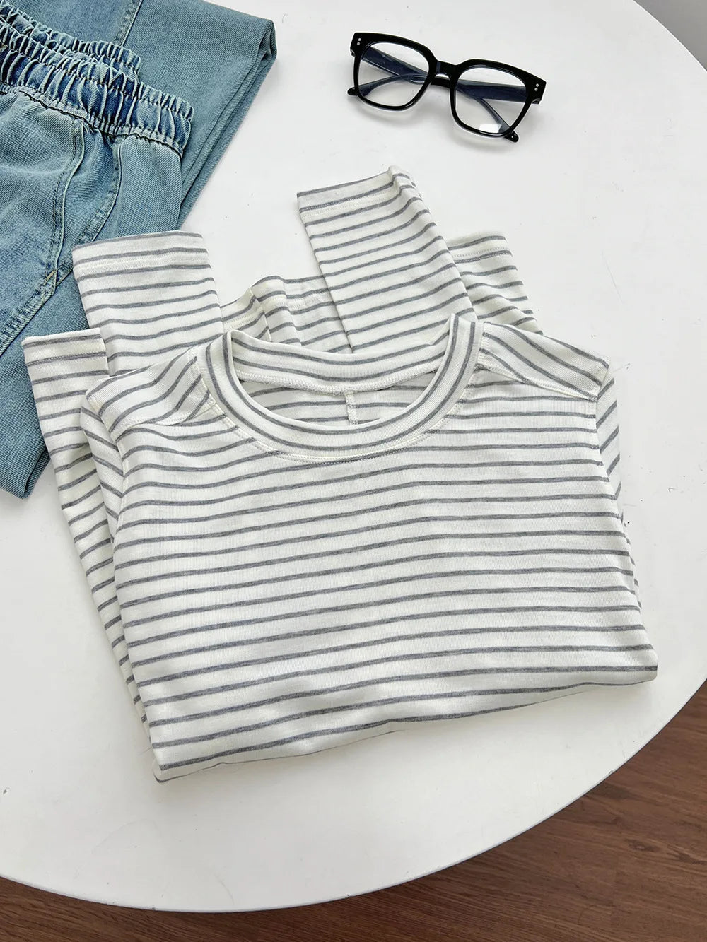 Silk Wool Splice Long Sleeve T-shirt Women Spring Summer Thin Soft Waxy Fit Solid Color Backing Top NestNook