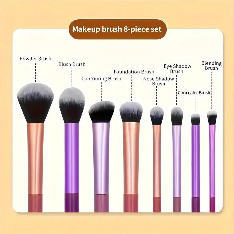 8pcs Makeup Brush Kit Soft Synthetic Hair Make Up Brushes Foundation Blush Eyeshadow Cosmetic Makeup Tools NestNook
