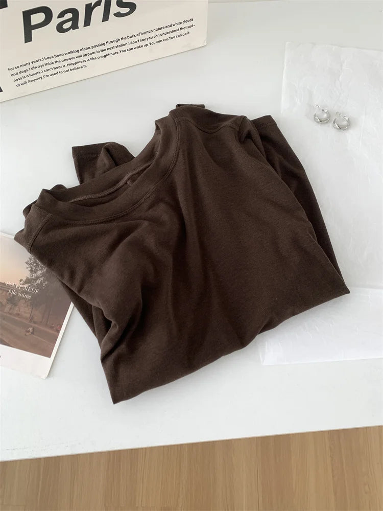 Silk Wool Splice Long Sleeve T-shirt Women Spring Summer Thin Soft Waxy Fit Solid Color Backing Top NestNook