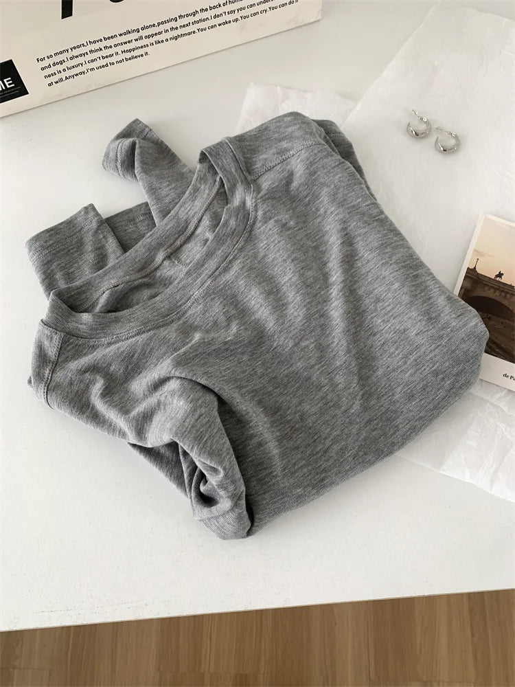 Silk Wool Splice Long Sleeve T-shirt Women Spring Summer Thin Soft Waxy Fit Solid Color Backing Top NestNook