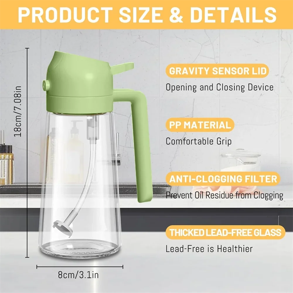 Olive Oil Dispenser, 15.8oz/470ml, 2in1 Oil Sprayer & Pourer for Salads, Frying, Grilling, Ideal for Kitchen, Glass Sprayer Bott NestNook