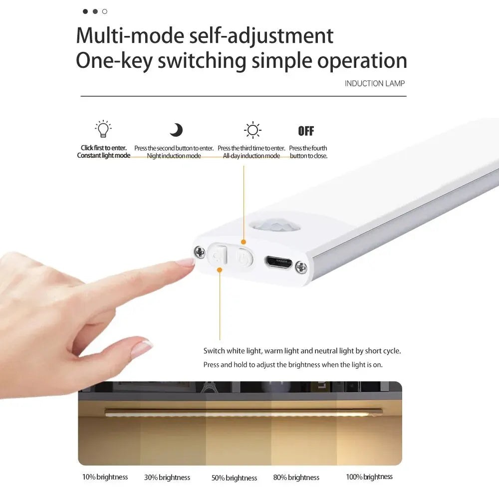 LED Cabinet Light USB Type-C Rechargeable Motion Sensor Led Lamp for Kitchen Wardrobe Cabinet Lighting 20cm/30cm/40cm/50cm/60cm NestNook
