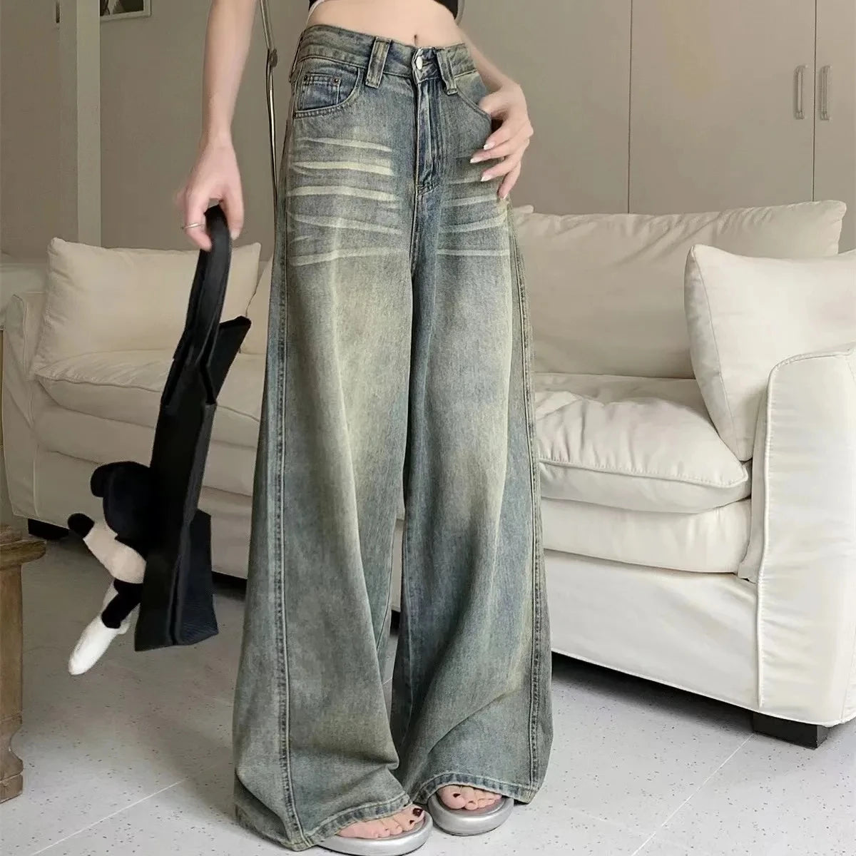 Y2K Loose Straight Leg Jeans Women Trousers Baggy Wide Fit Casual High Waist Retro Washed Vintage Style Women's Jeans Jeans NestNook