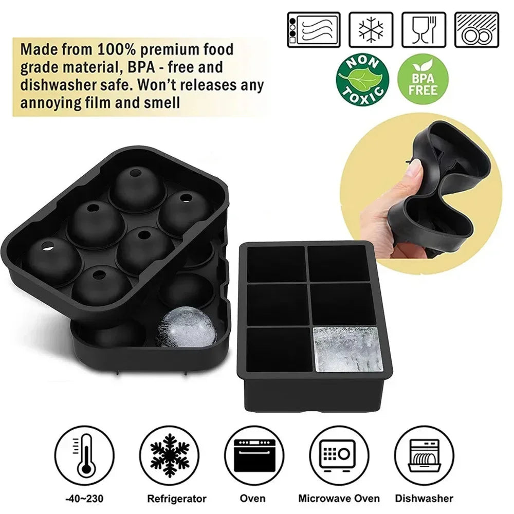 Ice Cube Tray Silicone Ice Ball Freezer Mold Square Ice Cube Maker with Lid 4/6/8 Grids for Whiskey Cocktail Coffee Accessories NestNook