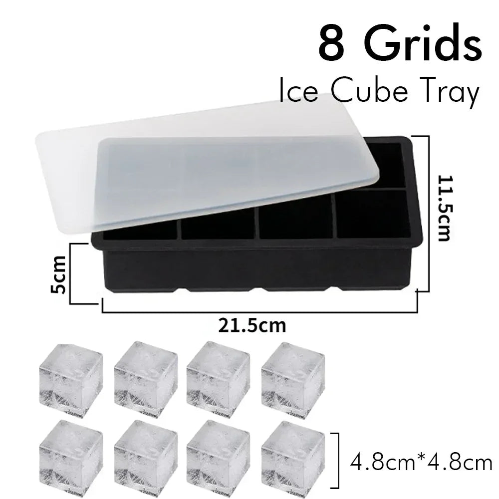 Ice Cube Tray Silicone Ice Ball Freezer Mold Square Ice Cube Maker with Lid 4/6/8 Grids for Whiskey Cocktail Coffee Accessories NestNook