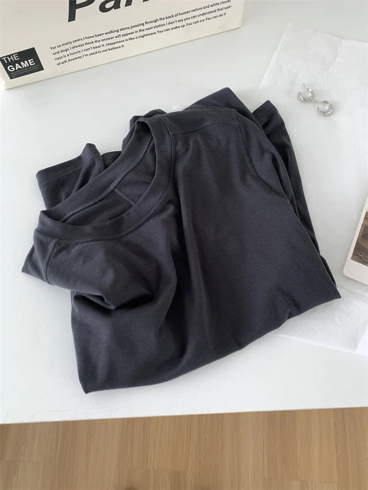 Silk Wool Splice Long Sleeve T-shirt Women Spring Summer Thin Soft Waxy Fit Solid Color Backing Top NestNook