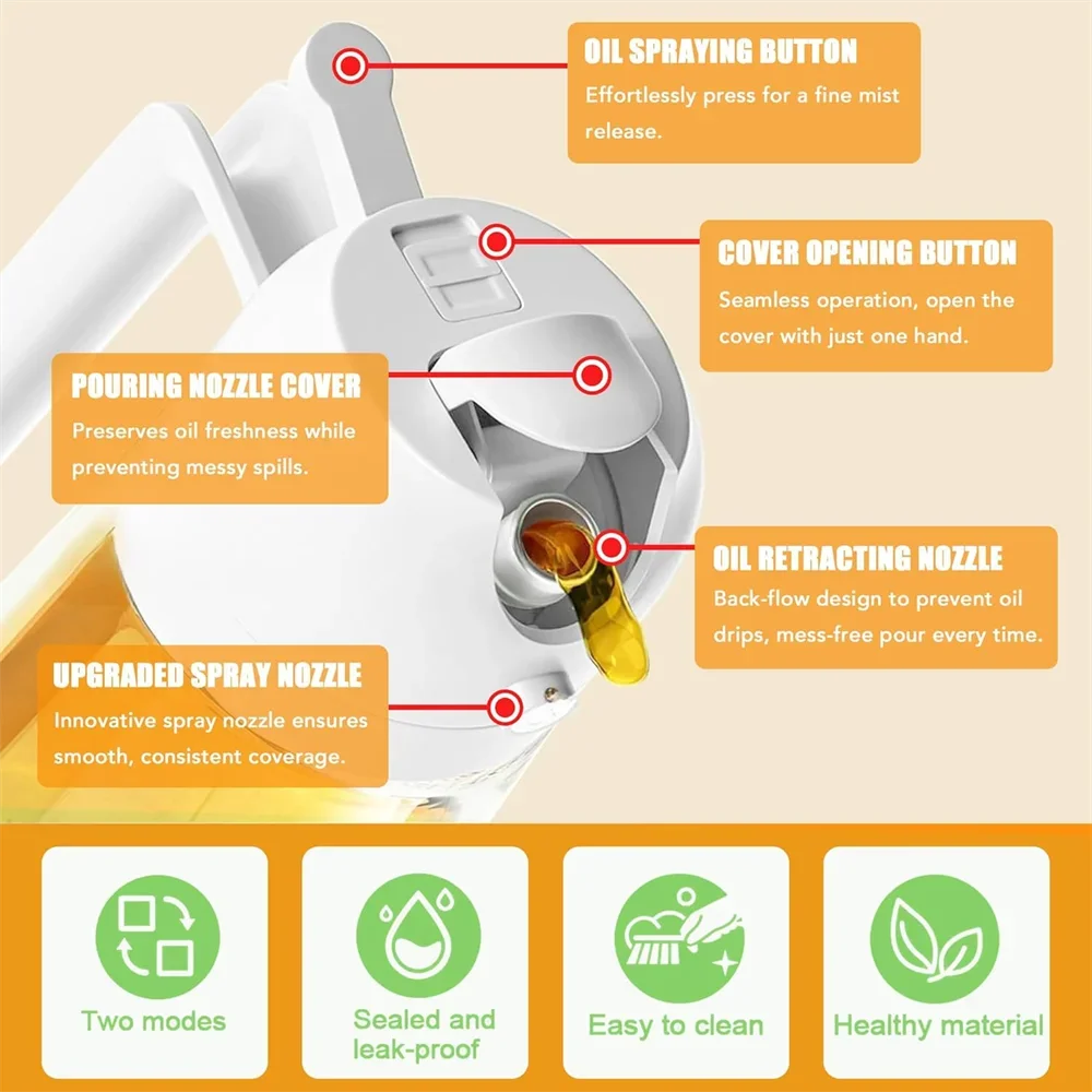Olive Oil Dispenser, 15.8oz/470ml, 2in1 Oil Sprayer & Pourer for Salads, Frying, Grilling, Ideal for Kitchen, Glass Sprayer Bott NestNook