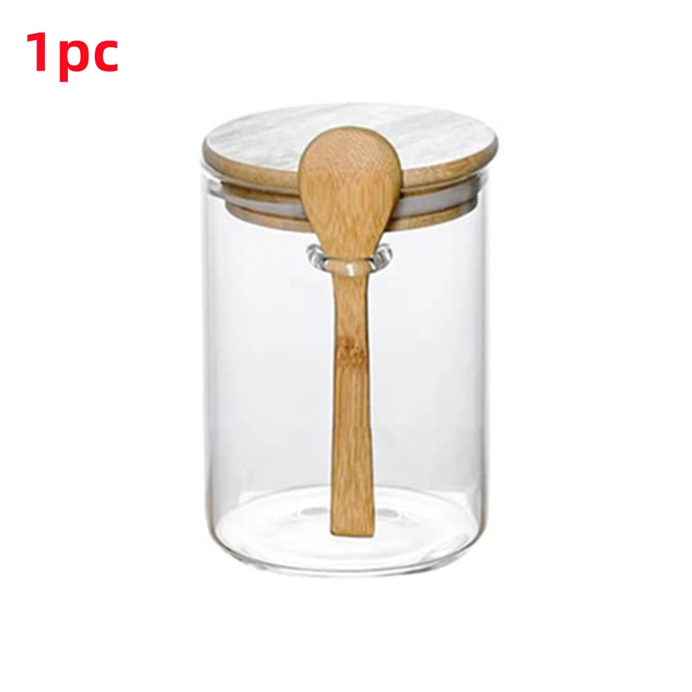 1/2/3/4pcs Airtight Glass Jars with Bamboo Lids and Spoons 18oz Transparent Glass Bulk Food Storage Jar for Spices, Beans, Tea NestNook