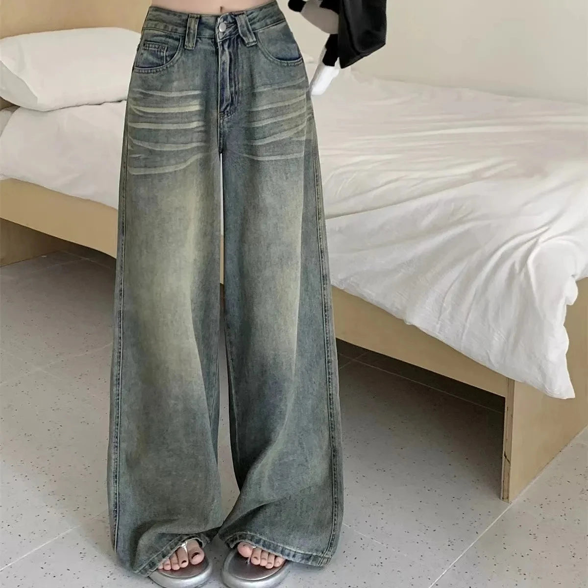 Y2K Loose Straight Leg Jeans Women Trousers Baggy Wide Fit Casual High Waist Retro Washed Vintage Style Women's Jeans Jeans NestNook