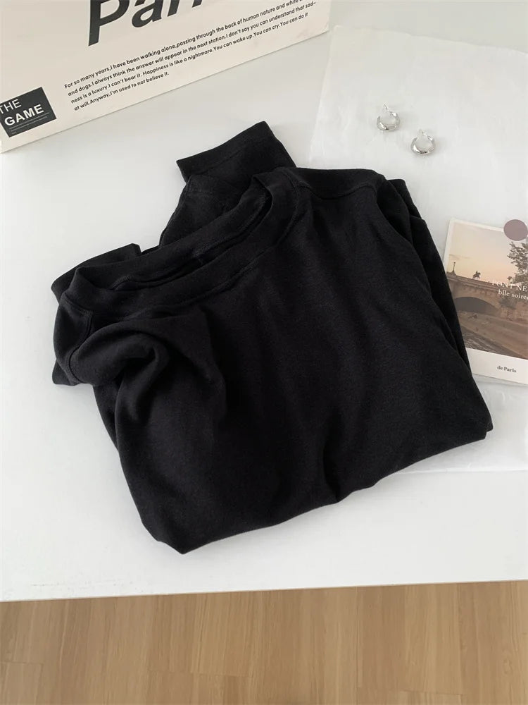 Silk Wool Splice Long Sleeve T-shirt Women Spring Summer Thin Soft Waxy Fit Solid Color Backing Top NestNook