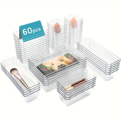 60/6/9/12Pack Drawer Organizers Clear Plastic Tub Containers for Bathroom Dressing Table Storage, Home Organization Makeup Kit NestNook