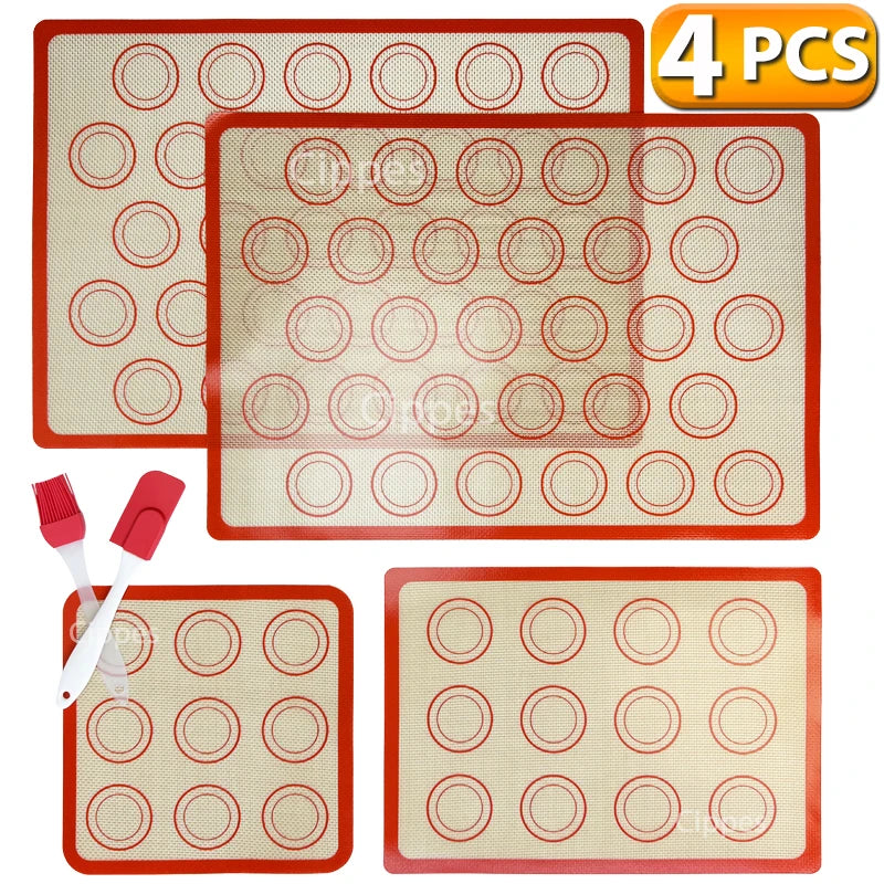 1/2/4pcs Silicone Baking Mats with Brush Spatula Set, Non-Stick Reusable Heat-Resistant, for Oven, Cookies, Macaron, Pastry NestNook