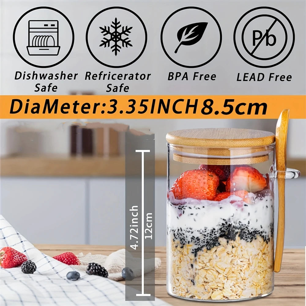 1/2/3/4pcs Airtight Glass Jars with Bamboo Lids and Spoons 18oz Transparent Glass Bulk Food Storage Jar for Spices, Beans, Tea NestNook