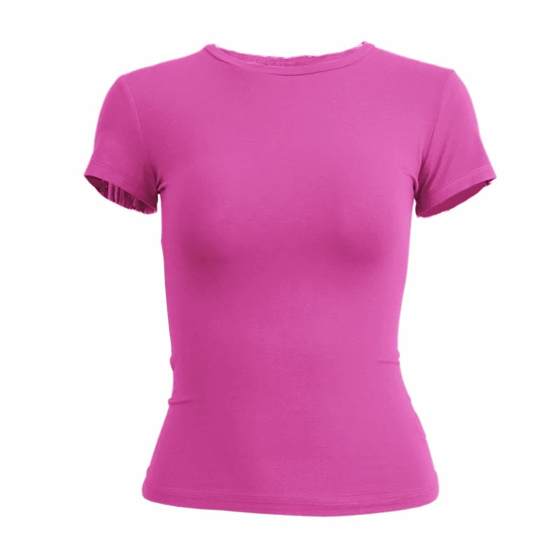 Woman Clothing Short Sleeve T-shirt Slim Fit Tops Female O-Neck Knitted Sheath Tee Shirt Street Wear Sex Sporty 2024 Y2K New2410 NestNook