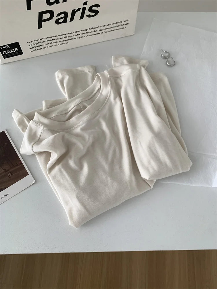 Silk Wool Splice Long Sleeve T-shirt Women Spring Summer Thin Soft Waxy Fit Solid Color Backing Top NestNook