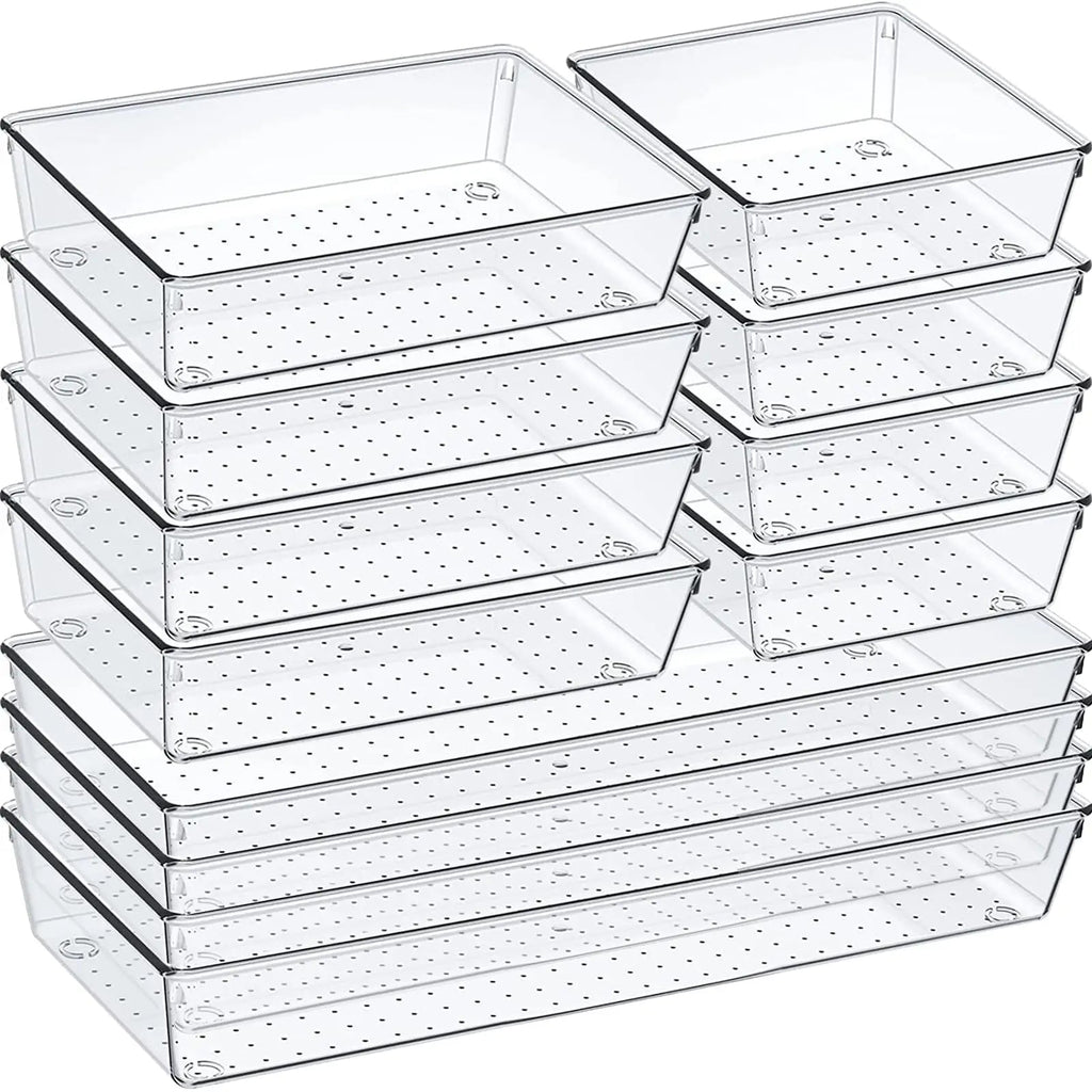 60/6/9/12Pack Drawer Organizers Clear Plastic Tub Containers for Bathroom Dressing Table Storage, Home Organization Makeup Kit NestNook
