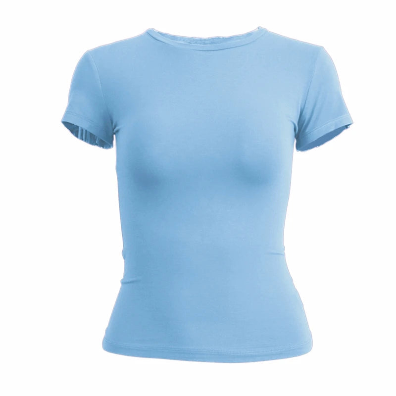 Woman Clothing Short Sleeve T-shirt Slim Fit Tops Female O-Neck Knitted Sheath Tee Shirt Street Wear Sex Sporty 2024 Y2K New2410 NestNook