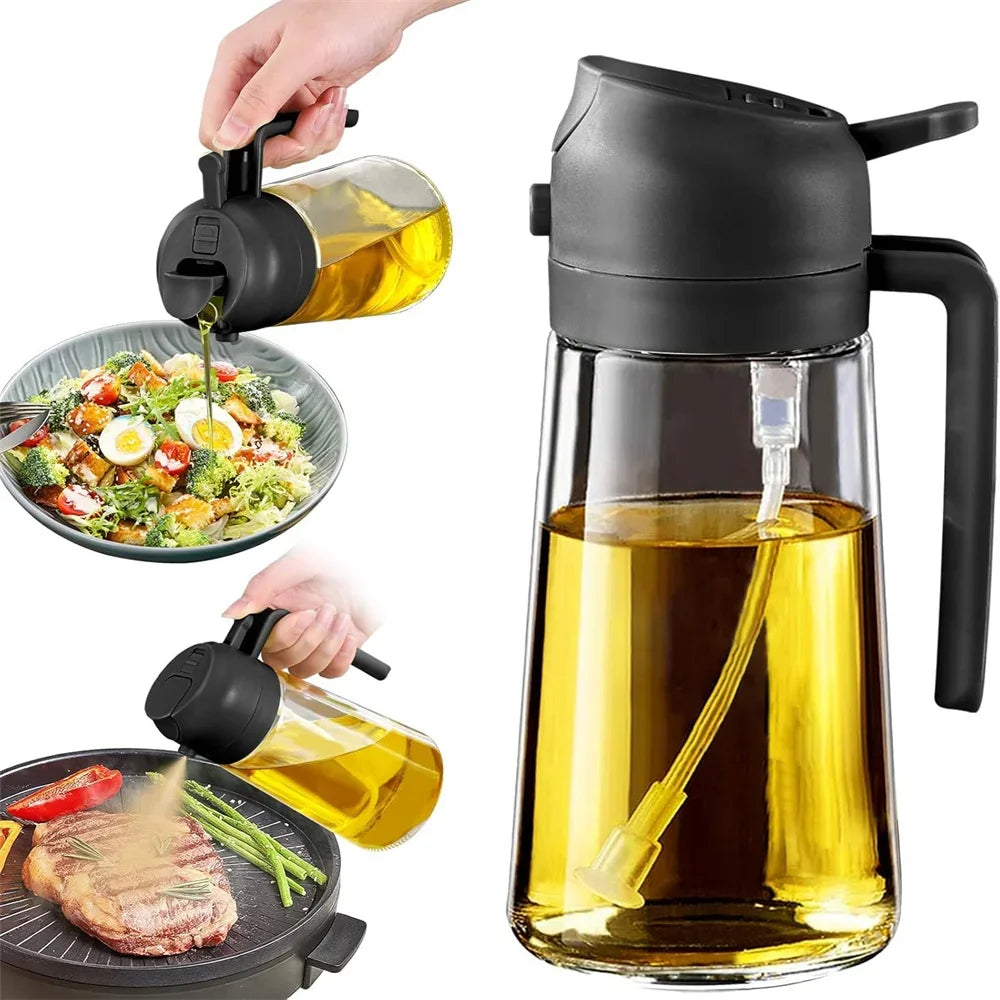 Olive Oil Dispenser, 15.8oz/470ml, 2in1 Oil Sprayer & Pourer for Salads, Frying, Grilling, Ideal for Kitchen, Glass Sprayer Bott NestNook