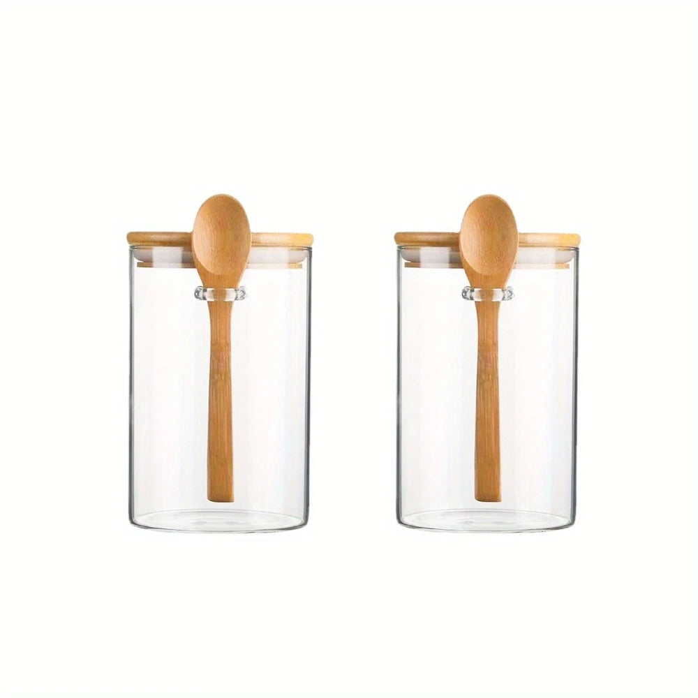 1/2/3/4pcs Airtight Glass Jars with Bamboo Lids and Spoons 18oz Transparent Glass Bulk Food Storage Jar for Spices, Beans, Tea NestNook