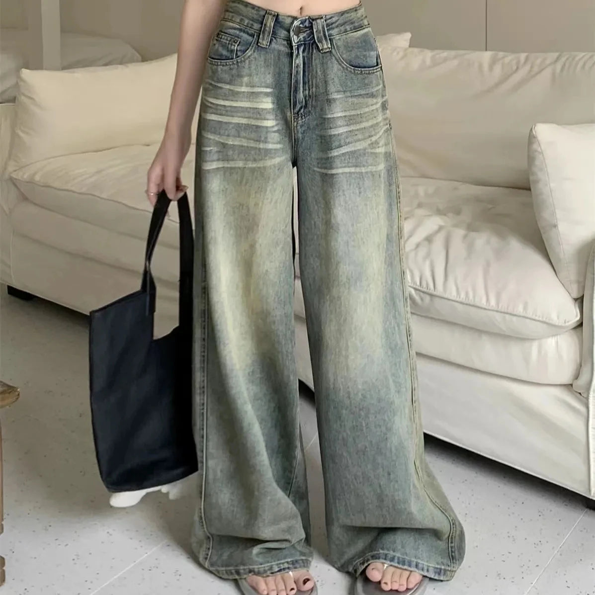 Y2K Loose Straight Leg Jeans Women Trousers Baggy Wide Fit Casual High Waist Retro Washed Vintage Style Women's Jeans Jeans NestNook