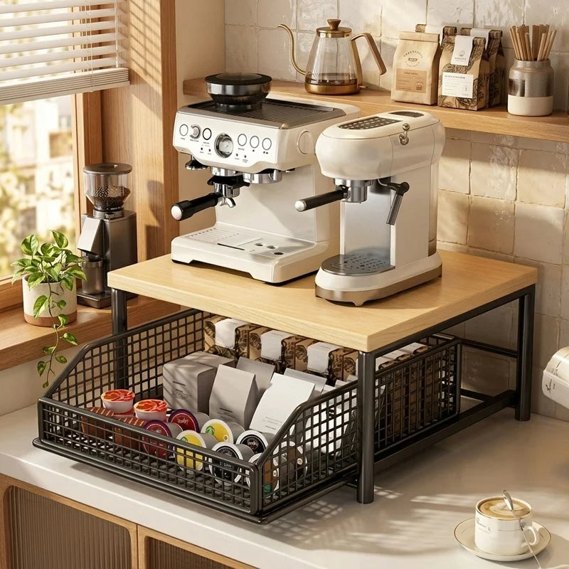 Microwave Rack Organizer – Solid Wood and Metal Countertop Shelf NestNook