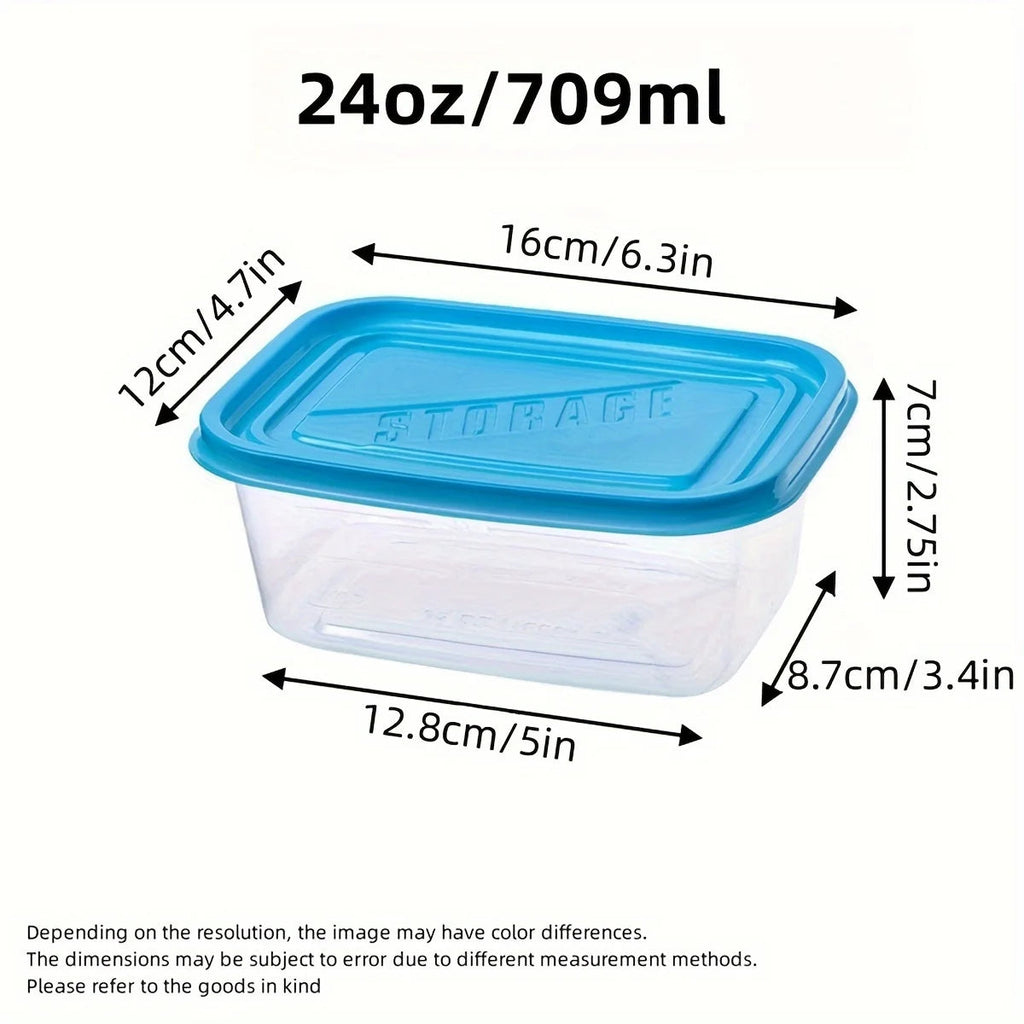 A Set of 6 Transparent Stackable Plastic Food Storage Containers with Blue Lids and Measurement Markings—Reusable, Dishwasher Sa NestNook